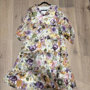 River Island Floral Long Sleeve Dress - Purple, Yellow, Green